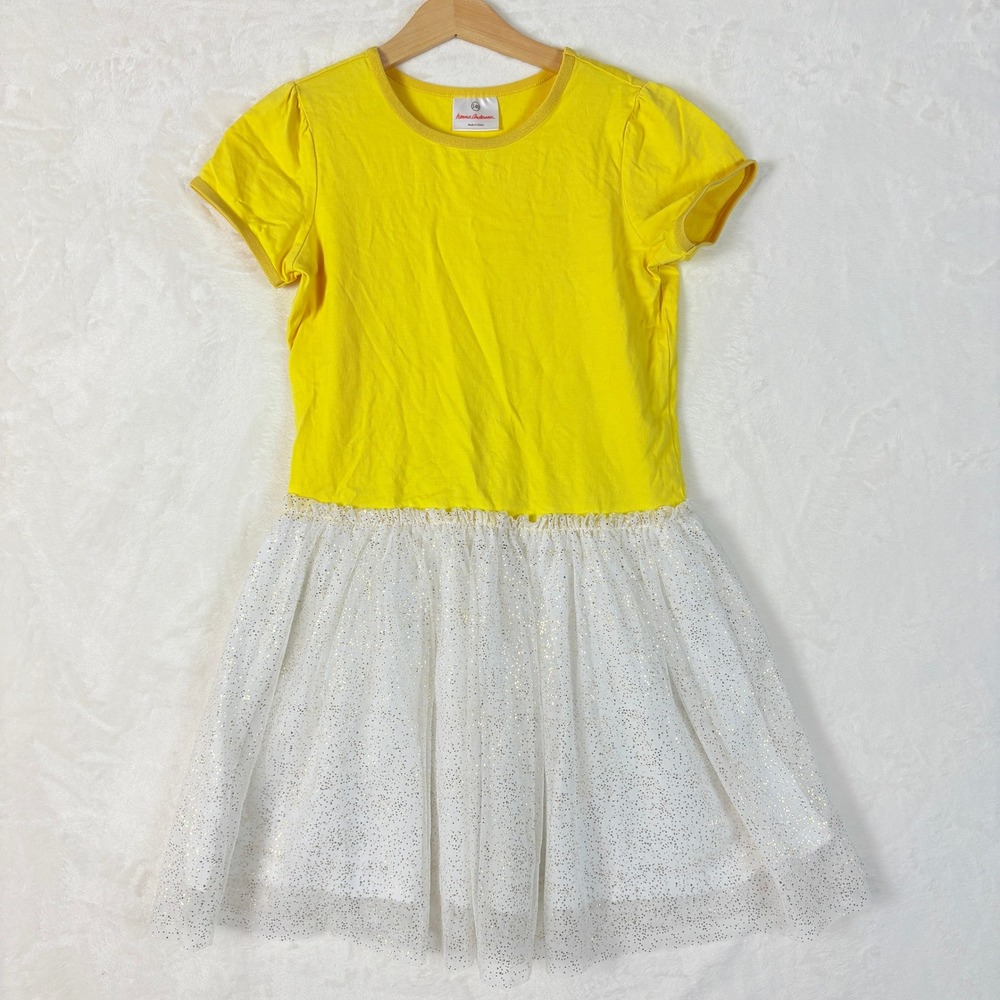 Hanna Andersson Dress Girls Sz 140 Yellow Tulle Skirt Dress Sparkle Glitter